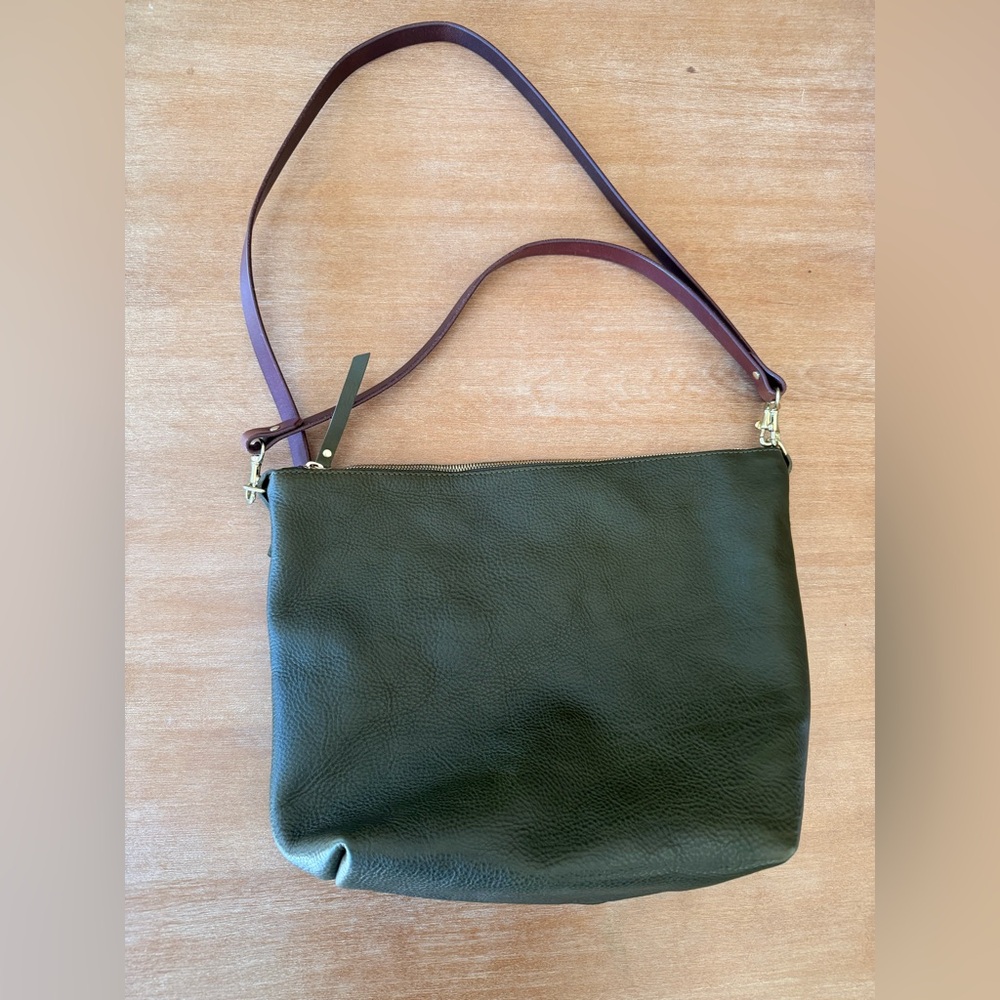 Juliette Rose large slouchy hobo crossbody in olive green pebble